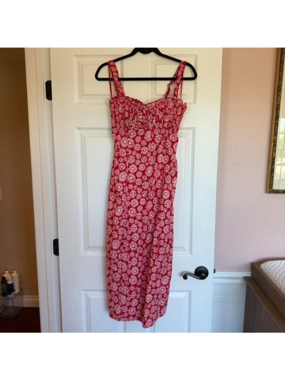 Free People Red Floral Print Midi Dress Size Medium NWT